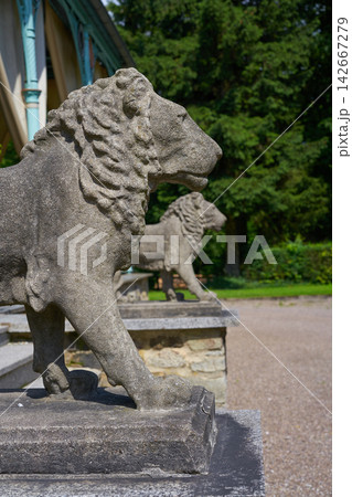 Lion statues detail in Josheps Cross at Stolberg Harz Lion statues detail in Josheps Cross at Stolberg Harz 142667279