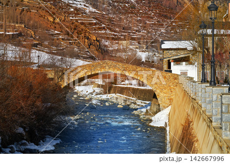 Benasque bridge over Esera river in Huesca Spain Benasque bridge over Esera river in Huesca Spain 142667996