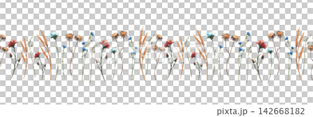 Autumn wildflowers seamless border. Watercolor wild plants, grass and flowers in nature autumn colours. Hand painted realistic botanical floral pattern Illustration isolated from background for fabric Autumn wildflowers seamless border. Watercolor wild plants, grass and flowers in nature autumn colours. Hand painted realistic botanical floral pattern Illustration isolated from background for fabric 142668182