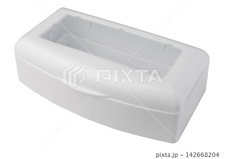 White plastic sterilizer box with clear viewing window on lid isolated on white 142668204