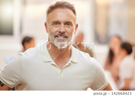 Portrait, man and creative for business and confident, manager and leadership pride in workplace office. Professional, happy and start up agency, entrepreneur and company with mature businessman 142668423