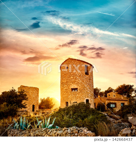 Javea Xabia el molins at sunset in Alicante Javea Xabia el molins at sunset in Alicante 142668437