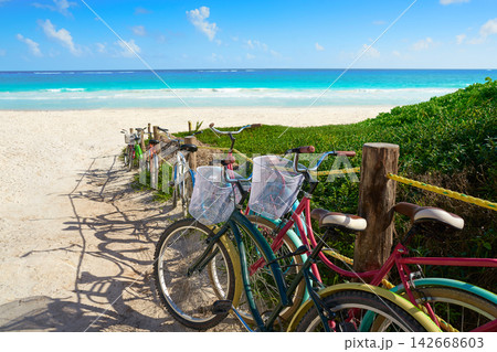 Tulum Caribbean beach bicycles Riviera Maya Tulum Caribbean beach bicycles Riviera Maya 142668603