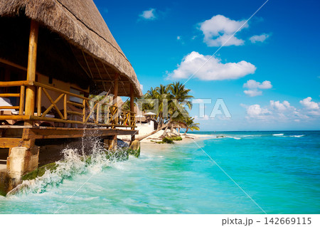 Playa del Carmen beach palapa in Mexico 142669115