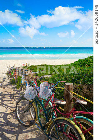 Tulum Caribbean beach bicycles Riviera Maya Tulum Caribbean beach bicycles Riviera Maya 142669148