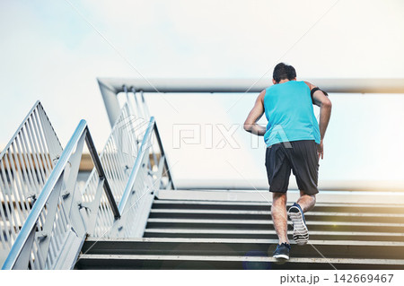 Back, training and running with man, stairs and exercise with progress, sunshine and challenge. Sports, steps and runner in city, lens flare or workout for wellness, healthy or energy with fitness Back, training and running with man, stairs and exercise with progress, sunshine and challenge. Sports, steps and runner in city, lens flare or workout for wellness, healthy or energy with fitness 142669467