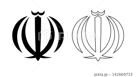 Set of Iran national emblem black contour, black icon, sticker. Iranian Nishan Rasmi flat outline logos. Islamic Republic of Iran silhouette badge, button. Set of Iran national emblem black contour, black icon, sticker. Iranian Nishan Rasmi flat outline logos. Islamic Republic of Iran silhouette badge, button. 142669733