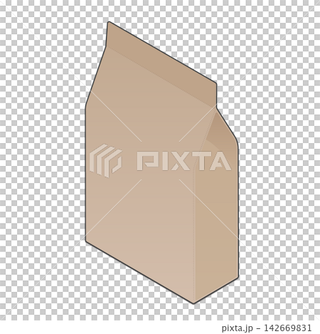 Isometric illustration of a plain kraft paper bag on the packaging. Isometric illustration of a plain kraft paper bag on the packaging. 142669831