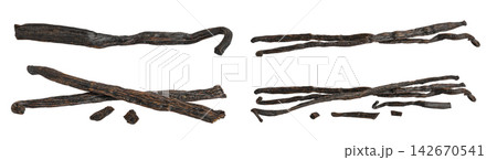 Dried vanilla stick isolated on white background Dried vanilla stick isolated on white background 142670541