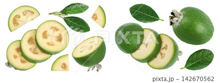 Feijoa fruit isolated on white background. Top view. Flat lay 142670562
