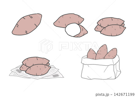 さつまいものいろいろな形・焼き芋素材セットのイラスト 142671199
