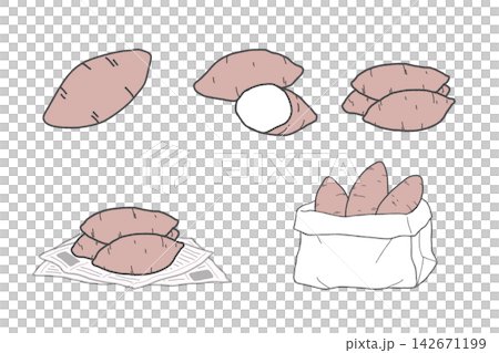 さつまいものいろいろな形・焼き芋素材セットのイラスト 142671199