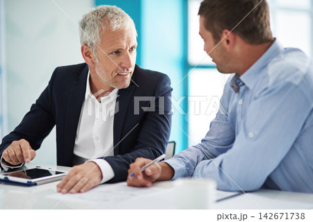 Documents, discussion and business people in office on tablet for meeting, b2b contract and consulting. Corporate lawyer, professional and men with paperwork for planning, teamwork and collaboration Documents, discussion and business people in office on tablet for meeting, b2b contract and consulting. Corporate lawyer, professional and men with paperwork for planning, teamwork and collaboration 142671738