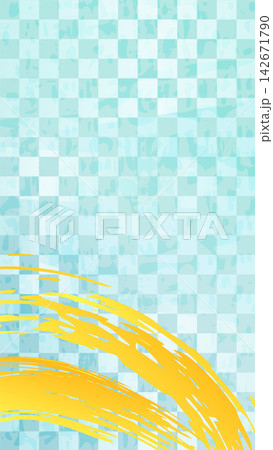 格子柄文様の背景イラスト 　金色　正月素材　 142671790
