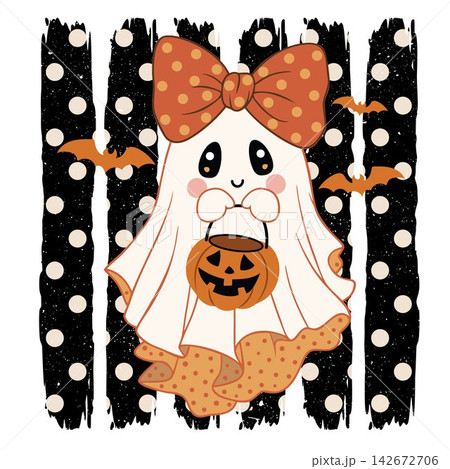 Ghost girl with bow Halloween vector design Ghost girl with bow Halloween vector design 142672706