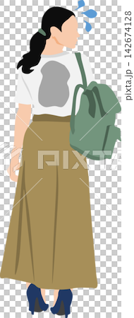 リュックを下ろしたら背中に汗染みができていたイラスト 142674128