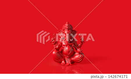 Elegant Red Ganesha Statue with Spacious Monochrome Background 3d render. Elegant Red Ganesha Statue with Spacious Monochrome Background 3d render. 142674171