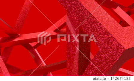 Vibrant Red Geometric Beams in an Abstract 3D Composition 142674182