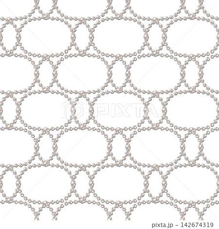 Seamless beaded pattern with strings of white pearls arranged in geometric grid. Transparent background. Wedding luxury design element. Seamless beaded pattern with strings of white pearls arranged in geometric grid. Transparent background. Wedding luxury design element. 142674319