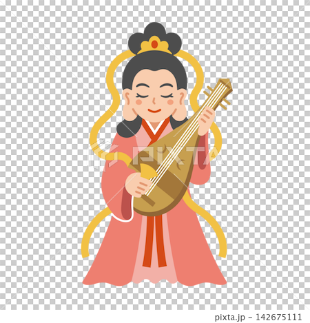 Cute illustration of Benzaiten (one of the Seven Lucky Gods) Cute illustration of Benzaiten (one of the Seven Lucky Gods) 142675111
