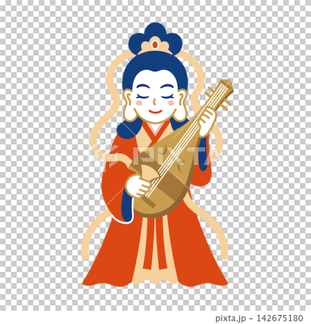 一幅簡單可愛的弁財天(七福神之一)插圖 一幅簡單可愛的弁財天(七福神之一)插圖 142675180