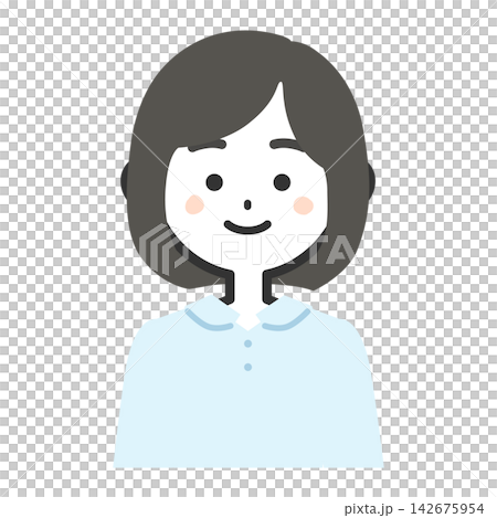 插圖描繪了一位微笑的女性的上半身,面向前方。 插圖描繪了一位微笑的女性的上半身,面向前方。 142675954