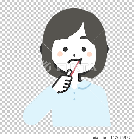 一幅描繪女性面向前方刷牙的上半身插圖。 一幅描繪女性面向前方刷牙的上半身插圖。 142675977
