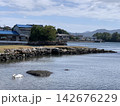 山々を望む水辺の町と白鳥の風景 142676229