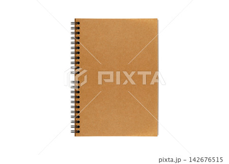 Spiral notebook mockup with blank pages and cardboard cover on white background. Spiral notebook mockup with blank pages and cardboard cover on white background. 142676515