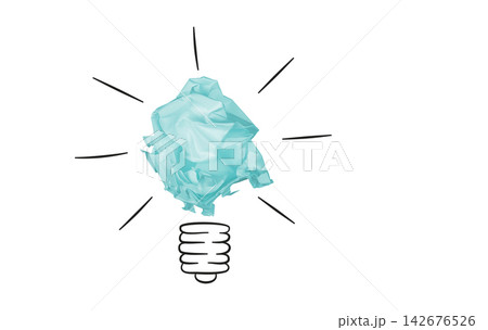 Minimalist lightbulb metaphor with Blue paper ball for creative design 142676526