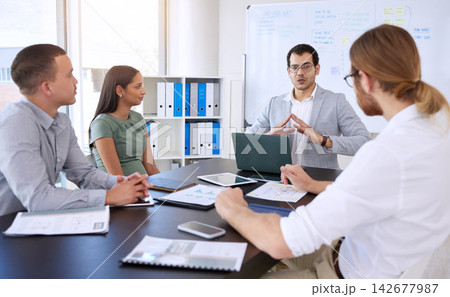 Business, people and office with laptop for teamwork, collaboration and employee training with mentor. Support, help and learning in boardroom with meeting for career or skill growth and development Business, people and office with laptop for teamwork, collaboration and employee training with mentor. Support, help and learning in boardroom with meeting for career or skill growth and development 142677987