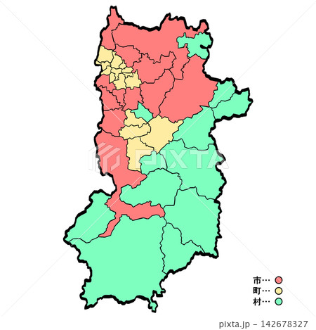 奈良県地図 市町村カラー （筆タッチ） 和風 142678327