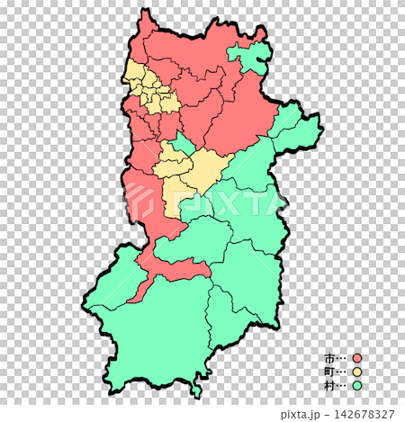 奈良県地図 市町村カラー （筆タッチ） 和風 142678327
