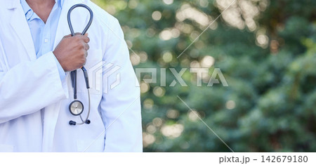 Healthcare, city and hands of doctor with stethoscope for medical career, insurance and help outdoors. Professional, cardiology and person with equipment for medicine, pulmonary service and wellness Healthcare, city and hands of doctor with stethoscope for medical career, insurance and help outdoors. Professional, cardiology and person with equipment for medicine, pulmonary service and wellness 142679180