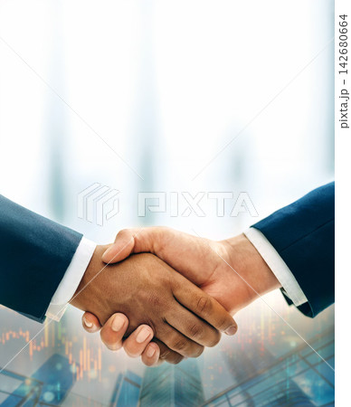 Business people, handshake and corporate deal for financial growth with graphs overlay, building or investment. Partnership, welcome and trading charts or economy saving as profit, teamwork or hiring Business people, handshake and corporate deal for financial growth with graphs overlay, building or investment. Partnership, welcome and trading charts or economy saving as profit, teamwork or hiring 142680664
