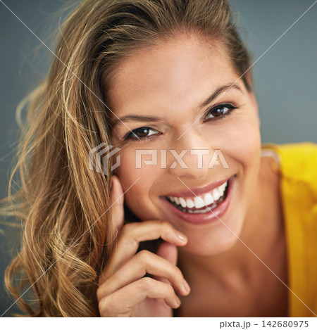 Teeth, smile and portrait of woman with beauty at dentist for dental hygiene and oral healthcare. Studio, background and girl with healthy tooth cleaning for medical dentistry with happiness Teeth, smile and portrait of woman with beauty at dentist for dental hygiene and oral healthcare. Studio, background and girl with healthy tooth cleaning for medical dentistry with happiness 142680975
