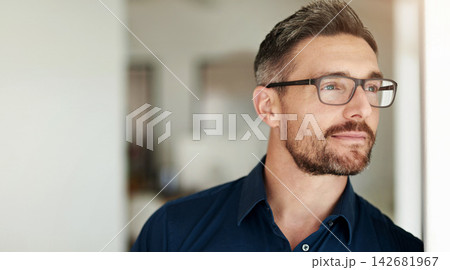Thinking, businessman and glasses in office with ideas for corporate vision, goals and company success. Workplace, thoughtful and male lawyer with eyewear for growth mindset, career and future case Thinking, businessman and glasses in office with ideas for corporate vision, goals and company success. Workplace, thoughtful and male lawyer with eyewear for growth mindset, career and future case 142681967