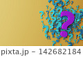 Large Purple Question Mark Among Many Blue Question Marks on Yellow Background Representing Uncertainty 142682184