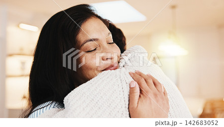 Happy couple, hug and love in home, trust and connection with partner on break and marriage loyalty. People, embrace and bonding with spouse, relationship commitment and relax with smile on weekend Happy couple, hug and love in home, trust and connection with partner on break and marriage loyalty. People, embrace and bonding with spouse, relationship commitment and relax with smile on weekend 142683052