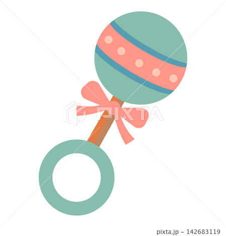 Cute Baby Rattle with Bow Vector Illustration Cute Baby Rattle with Bow Vector Illustration 142683119