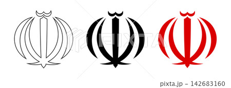 Iran national flat emblem black contour, red, black icon, sticker. Set of Iranian Nishan Rasmi outline logos. Islamic Republic of Iran simple silhouette badge, button. Iran national flat emblem black contour, red, black icon, sticker. Set of Iranian Nishan Rasmi outline logos. Islamic Republic of Iran simple silhouette badge, button. 142683160