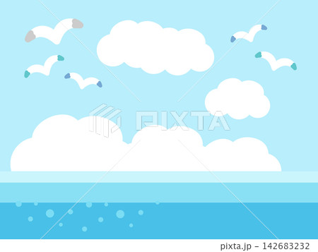 海　空　雲　かもめ　背景　イラスト 142683232