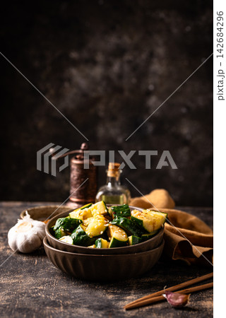 Asian style marinated cucumber with chili Asian style marinated cucumber with chili 142684296
