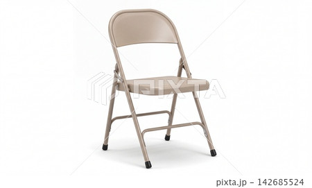 Foldable beige metal event chair isolated on white background with furniture conference portable isolated background backrest convenient lightweight arrangement assembly interior functional accessory 142685524