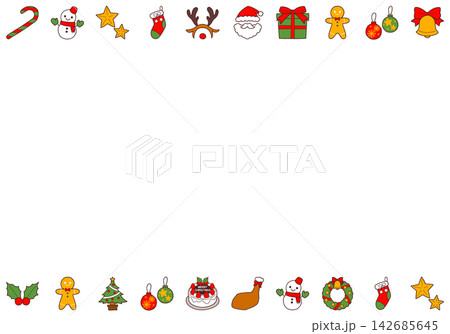 クリスマスのかわいい手描き上下ラインイラスト クリスマスのかわいい手描き上下ラインイラスト 142685645