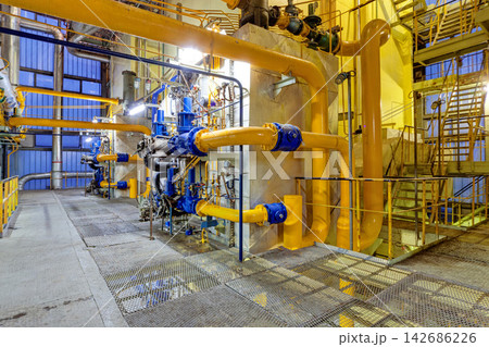 Industrial Pipeline System Inside Power Plant Factory Interior 142686226