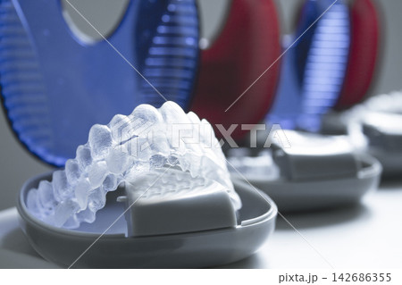 Clear Dental Aligners in Modern Orthodontic Clinic Close-Up Clear Dental Aligners in Modern Orthodontic Clinic Close-Up 142686355