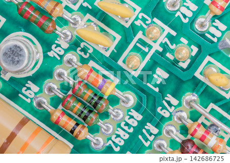 Electronic Circuit Board Macro with Resistors and Solder Joints 142686725