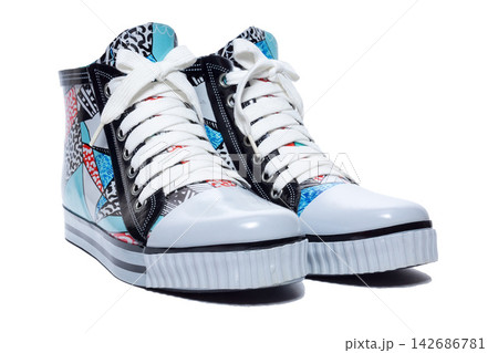 Colorful High Top Sneakers Isolated on White Background Colorful High Top Sneakers Isolated on White Background 142686781
