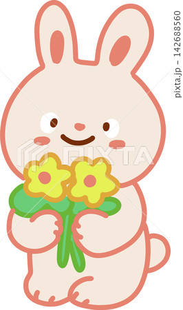 Pink Bunny with Flowers 142688560